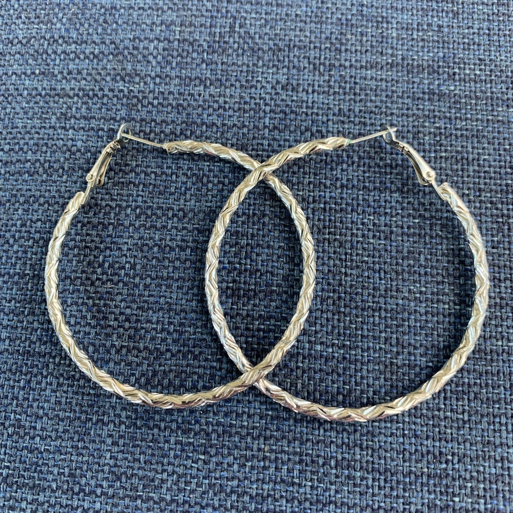 Silver tone hoop earrings 2 1/4”